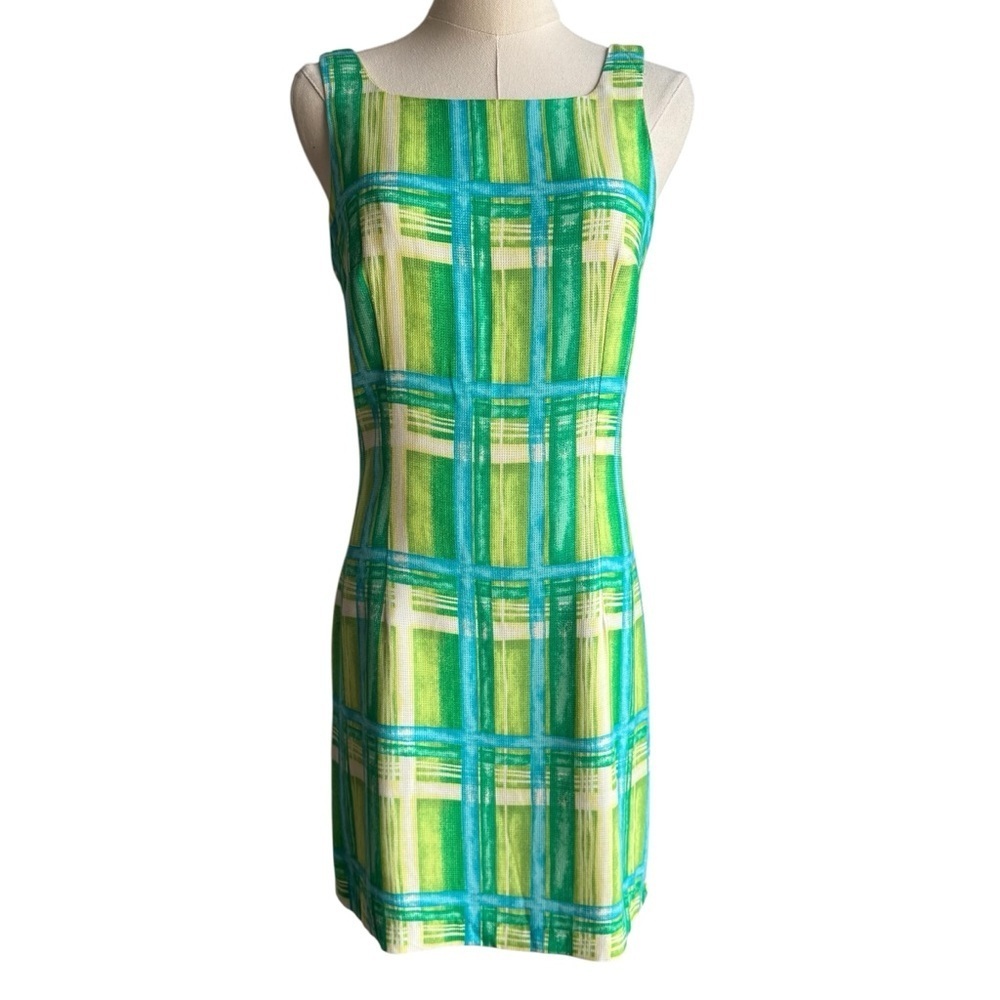 Vintage 70s 80s Sleeveless Cocktail Dress S Green Shift Mod Party Retro Made USA